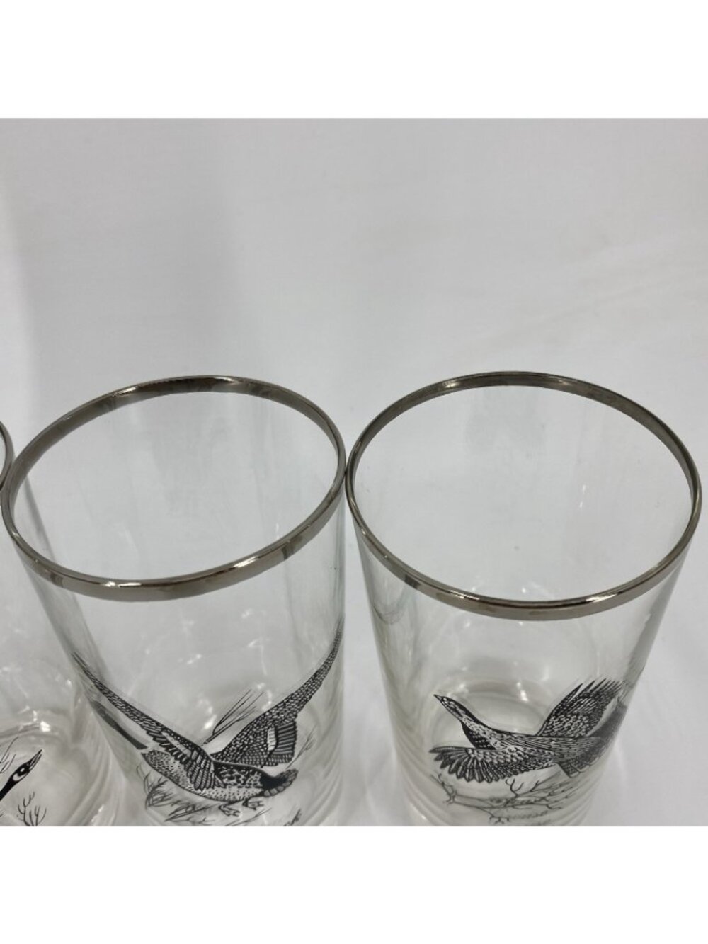 Lot 4 Richard Bishop Game Birds Waterfowl HighBall Glasses Silver Rim Vtg - Picture 6 of 7
